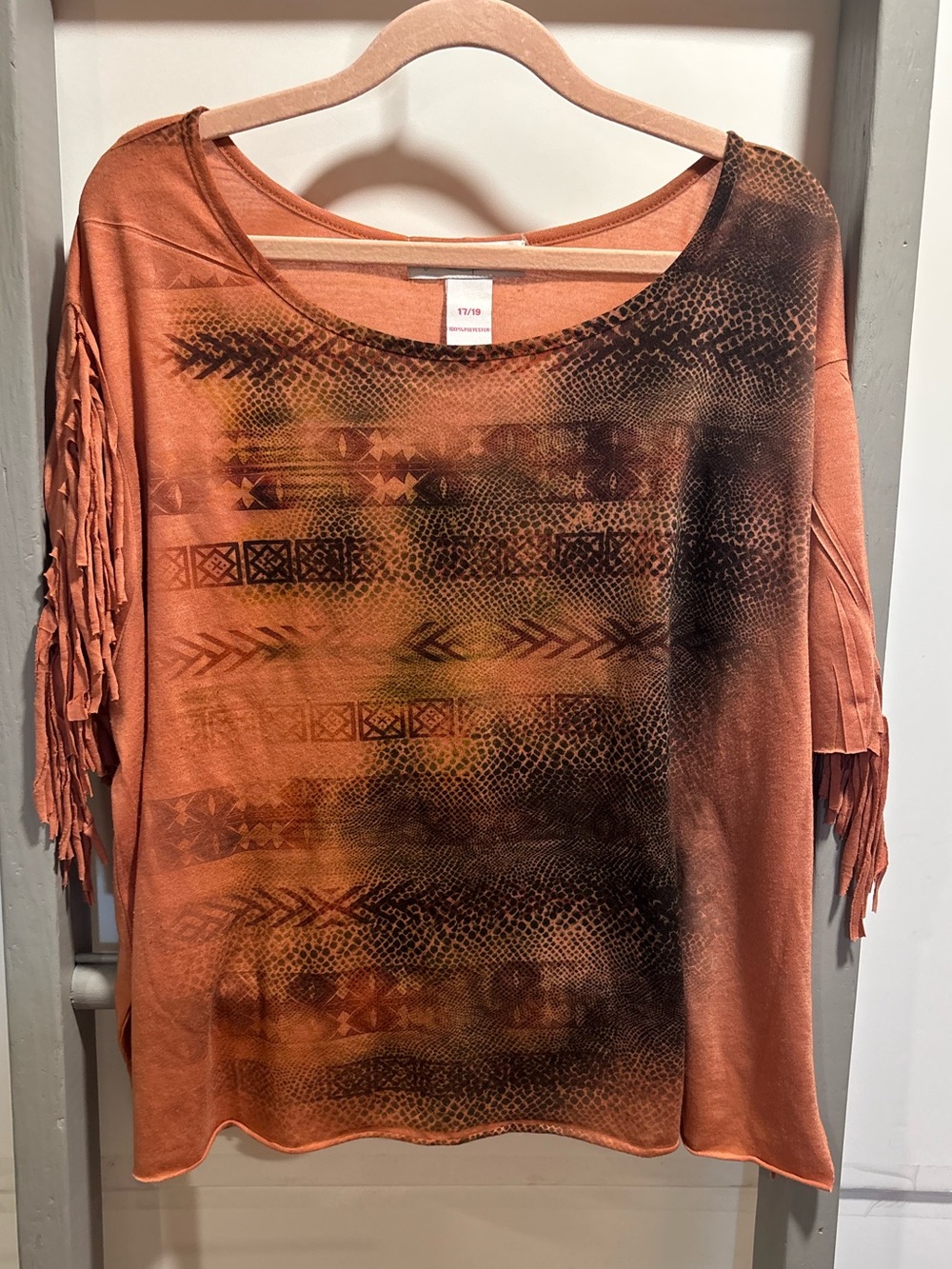 Loop 18 Fringed Aztec Womens lightweight Top, southwestern, snake, print, Boho,